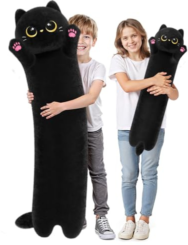 Künstler-entworfenes ultra weiches langes schwarzes Katze Plüschkörper-Kissen, Extra-Füllung für Komfort, erstklassiges Qualitäts-gefülltes Tier-Geschenk für Freundin oder Katze-Liebhaber 110 CM