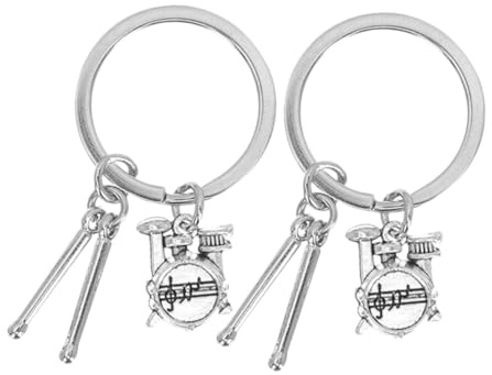 Porte-clés de batteur en métal - Design de baguette de batterie - Pendentif de à dos et ornement de percussions - 2 pièces - Cadeau de fête pour musiciens et fans de rock