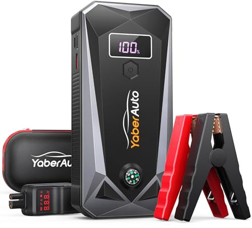 YaberAuto Démarreur de batterie portable 5000 A 21800 mAh (gaz 9,0 L, moteur diesel 8,0 L), batterie de voiture, charge rapide, câbles de démarrage, boîte de démarrage avec 3 modes