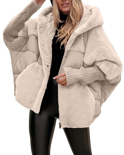 Cocila Women's Long Sleeved Patchwork Winter Casual Coat Manteau Matelassé Beige L Veste Femmes Veste Cuir Femmes en Lin Jeans Fourree Blouson Capuche Homme ImperméAble Marron Vert