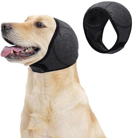 Mayoii Dog Ear Defenders Snood, Waterproof Adjustable Velcro Ear Cover for Swimming, Shower & Grooming, Calming Noise-Reducing Dog Ear Muffs/Protectors - Ear Care for Dogs (Gray-L)