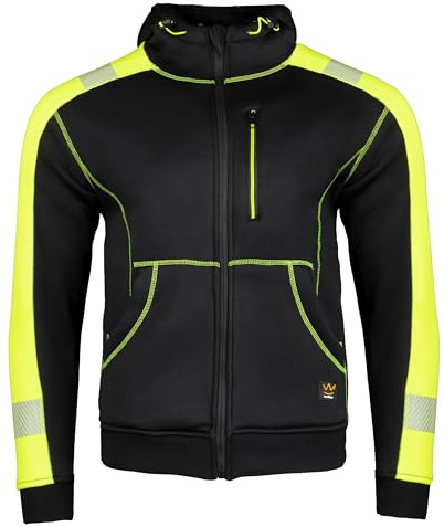 Seven Kings Schwarz Kapuzenpullover für Herren mit 3 Taschen - Arbeitspullover Herren mit reflektierendes Band für High-Vision - verstellbar mit Kordelzug für eine bessere Passform