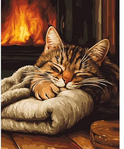 RICUVED DIY Katzen Malen nach Zahlen für Erwachsene -Tiere Malen nach Zahlen 30x40cm Leinwand-Set ohne Rahmen mit Acrylfarben, 3 Pinseln Metallhaken - Perfekt für Anfänger Kunstliebhaber