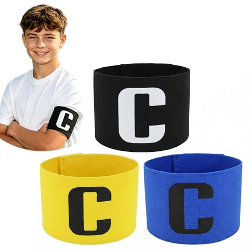 3 Pcs Captains Armband, Adjustable Leader Football Arm Bands, Classic C Logo Junior Captain Armbands, Unisex Armbands for Football Rugby Basketball Hockey for Kids Youth