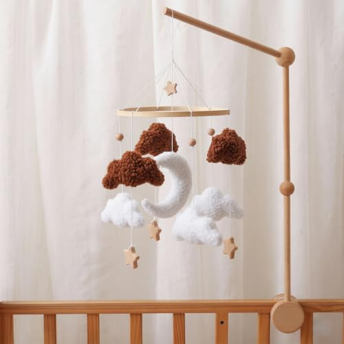 Lammull moln måne baby mobil, söt spjälsäng hängande leksak för liggdel nyfödd brun