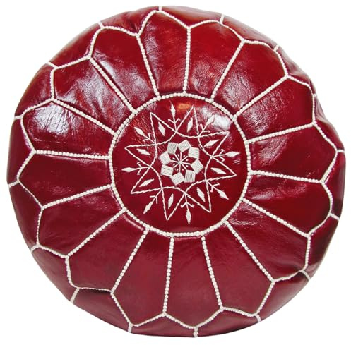 ALMADIH marokkanische Echtleder Sitzkissen rot gefüllt geliefert Robustes Leder Handarbeit orientalische Ottoman Sitzsack Sitzpouf Bodenkissen Fußhocker Lederkissen weinrot Bordeaux (Pouf dunkelrot)