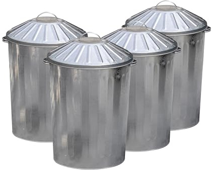 4 x Large 90L Litre Galvanised Steel Metal Bin - Ideal for Animal Feed/Storage/Rubbish/Dustbin