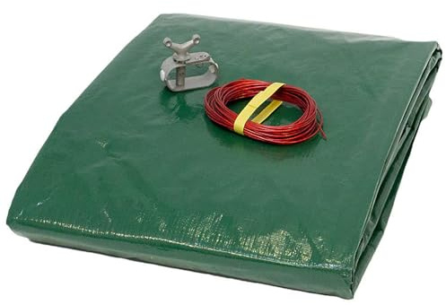 Poolabdeckung rund (Für 550 cm Stahlwandpools) – Sommer & Winter Abdeckplane – Ø 610 cm Poolplanenmaß - Materialdichte 180g/m² - Pool UV- und Algenschutz - Inkl. Stahlseil und Spannschloss