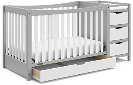 Graco Remi 4-in-1 Convertible Crib & Changer – GREENGUARD Gold Certified, Fits Standard Crib Mattress, Converts to Toddler Bed and Full Bed, 4 Adjustable Mattress Heights (Pebble Gray and White)