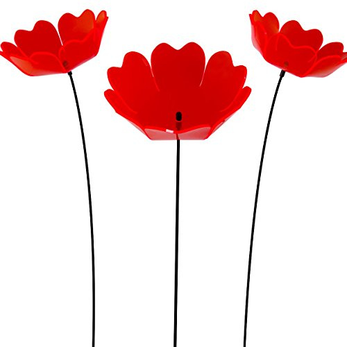 SUNPLAY Sonnenfänger Primel in ROT, 3 Stück zu je 15 cm Durchmesser im Set + 70 cm Schwingstäbe