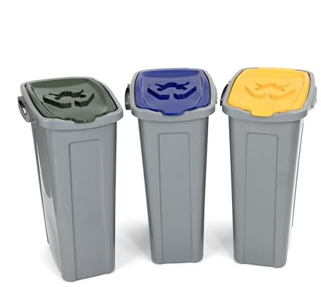Duplast DU-75801 Tris Pattumiera per Raccolta Differenziata Salvaspazio, Plastica, Grigio, 35 x 25 x 53 cm, 3 unità