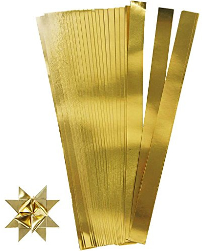 Tiras de papel estrella, ancho: 15 mm, D: 6,5 mm, oro, 100 piezas, L: 45 cm