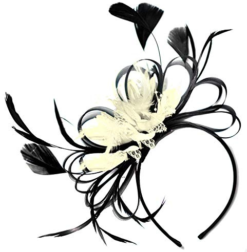 Caprilite mode svart och krämfärgad fascinator på pannband bröllop kunglig Ascot raser kvinnor