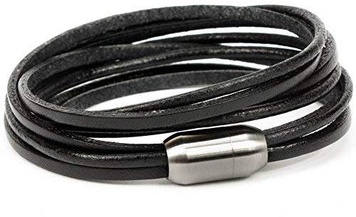 Simaru Designer Lederarmband – Wickelarmband für Herren & Damen aus pflanzlich gegerbtem Leder mit Edelstahl Magnet Verschluss – Made in Germany (schwarz (Größe L))