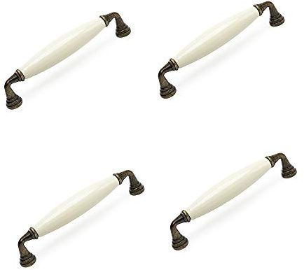 4 Un. TIRADOR Asa Mueble Porcelana crema herraje bronce - Distancia tornillos 128MM