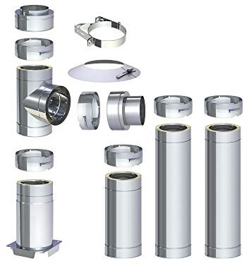 H&M DW New-Line Schornstein-Paket 3,7m Ø 150mm Edelstahl Bausatz doppelwandig 25mm Isolierung 0,5mm Wandstärke Design Aussen-Kamin Set Holz-Ofen Kamin-Einsatz