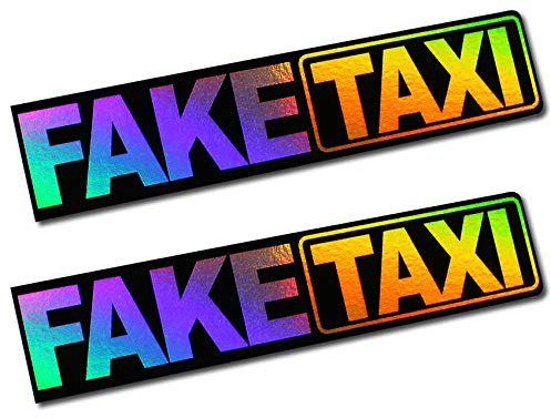 Finest Folia - 2 adesivi con scritta “Faketaxi” da 13 x 2,7 cm, effetto ologramma, per auto, moto, autobus e roulotte, accessori per auto R103