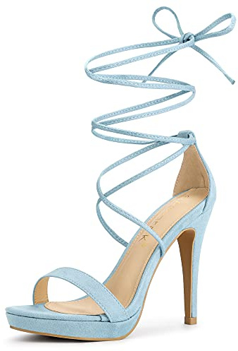 Allegra K Women's Platform Stiletto Heels Lace Up Sky Blue Sandals 7.5 M US
