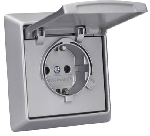 Busch-Jaeger Allwetter 44 Steckdosen-Set mit Klappdeckel IP44 Alusilber | 1× 20 EUGK-33-101 SCHUKO Steckdose mit Klappdeckel + 1× 2101-33 Abdeckrahmen