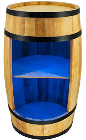 CREATIVE COOPER Weinregal Holz mit LED-Leuchten - Weinschrank Mini Bar - Alkohol Schrank Mann - Barschrank - Fass bar - 80cm hoch - Retro deko Bar Regal - Hausbar Theke - Fassbar - Fassmöbel (Eiche)