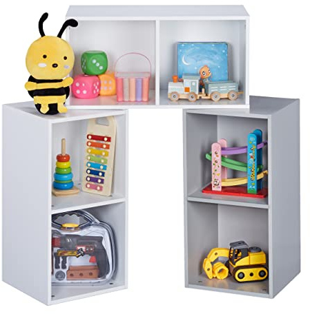 Relaxdays Estantería Modular Infantil, 6 Compartimentos, Armario para Juguetes, Mueble Niños y Niñas, Blanco y Gris