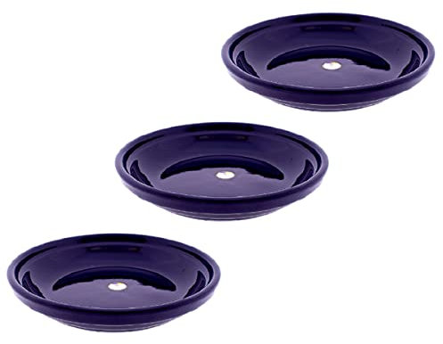 CERÁMICA RAMBLEÑA | Macetas de Barro Rojo | Maceta Grande | Macetas cerámica | Macetas Exterior | Plato para Maceta Pack x3 | Azul Cobalto | 30x30x5 cm