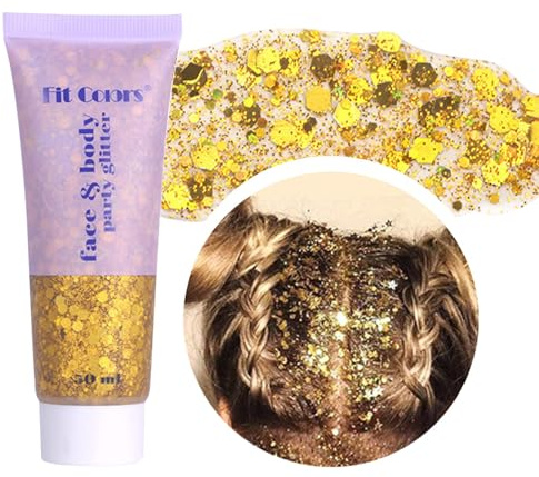 Body Glitter Gel Chunky Sequins Glitter Liquid Gel Festival Glitzer Gesicht Mermaid Pailletten Kosmetik für Haare, Gesicht, Körper, Nagel (Golden 50ml)