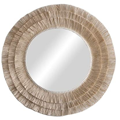 Handgefertigte Spiegel-Wanddekoration aus natürlicher Jute mit Fransen - MIRROR JUTE II