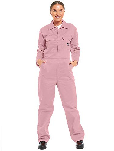 Tough Work Damen-Overall, langärmelig, knitterfrei, Arbeits-Overall mit mehreren Taschen, Sicherheits-Overall, Schutzanzug, normale Arbeitskleidung, Rosa, rose, 60