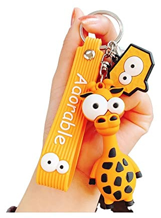 Fuqimanman2020 Cartoon Cute Wacky Keychain Elephant Giraffe Lion Ostrich Key Ring Animal Keychain Holder Clip Gift for Women Girls-giraffe