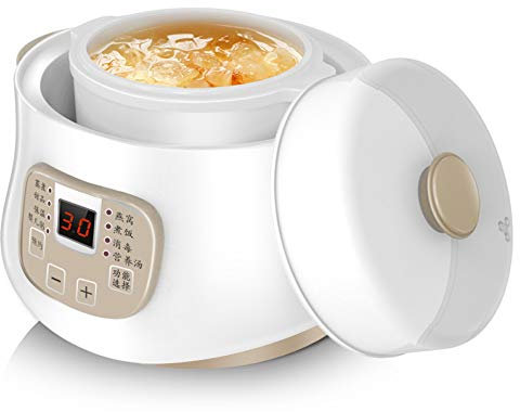 Marmite électrique, marmite à ragoût électrique 0,8 L avec doublure en céramique mijoteuse, cuisinière électrique intelligente domestique, multicuiseur avec minuterie de 24 heures