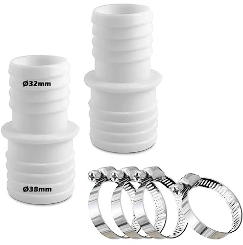 Rhsemi 2 x Schlauchverbinder 32mm auf 38mm Ø Set mit 4 Schlauchschellen-Pool-Schlauchadapter-Doppelschlauchtülle-Upgrade Version