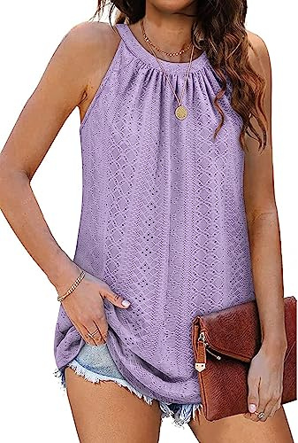 DUOEASE Damen Tank Top, ärmelloses Sommer-Oberteil im Halter-Stil, Sommermode(Violett,XL)