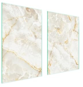 TMK ArtDeko Tabla de cortar decorativa de cristal templado y cubre vitro, Placa protectora de vitrocerámica 65 x 52 cm 2 piezas, para inducción, protección contra salpicaduras, Mármol