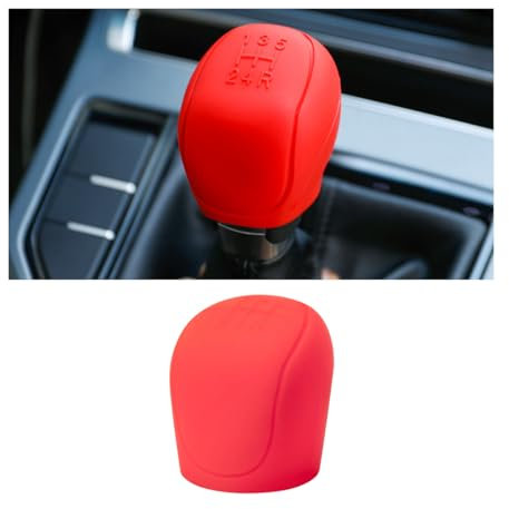 JNNJ Car Shift Knob Cover, Silicone Auto Shift Knob Cover Protection, Anti-Slip Car Knob Gear Stick Protector, Comfortable Silicone Handbrake Shifter Cover, Vehicle Interior Accessories(Red)