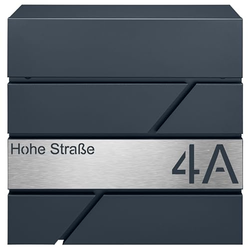 Briefkasten mit Zeitungsfach in Anthrazit, Edelstahlbriefkasten, Wandbriefkasten Briefkasten mit Schloss und Zeitungsfach - Jetzt mit Lasergravur erhältlich (Model 5)