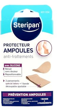 Steripan - Protecteur Ampoules Anti-Frottements - Repositionnable - Retrait sans Douleur - 2 Pansements Spécial Talons + 1 Bande Découpable Ajustable