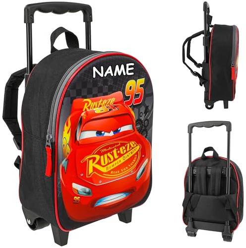 alles-meine.de GmbH Kinder - Reiseartikel & Taschen - Verschiedene Artikel frei wählbar - 2 in 1 - Kinder Trolley & Rucksack - Cars - Auto - Lightning McQueen - inkl. Name - 3D E..