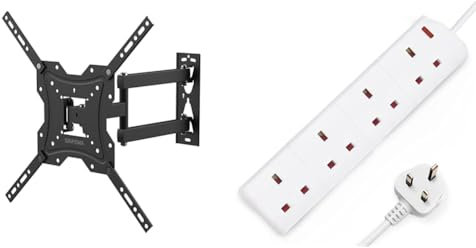 GRIFEMA GB1004 Swivel TV Wall Bracket, for 26-55 inch Screens, VESA Mount 75x75MM to 400X400MM,Black & DESIRETECH White Electric Extension Lead 4 Gang 2 Metre | 2m Long Cable