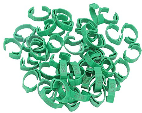 50 Stück Huhn Identifikation Band Huhn Bein Ringe Einziehbarer Taubenbeinring mit 6 Schlitzen 1~50 nummeriert Hühnerbein Ringe für Taube, Huhn, Ente und Gans(Grün)