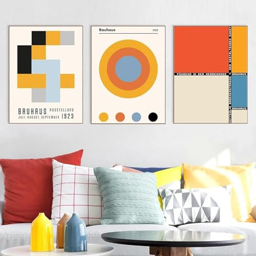 KemneT Bauhaus-Farbblock-Ausstellung Wand Bilder Poster und Kunstdrucke abstrakte Leinwandbild Wandbilder Wohnzimmer Inneneinrichtung Heimdekoration 50 x 70 cm x 3 ungerahmt