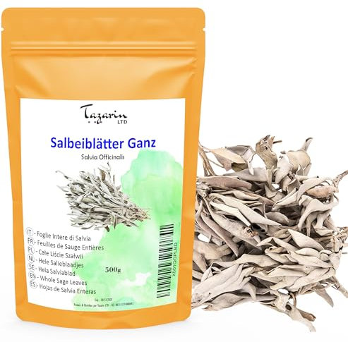 500g Salbeiblätter Ganz - Salbeitee - Salbei Ganz - Atlas Salbei - Officinale Salbei Tee - Intensives Aroma & Geschmack - 100% natürlich, rein und ohne Zusatzstoffe | Top Qualität - TazarinLtd