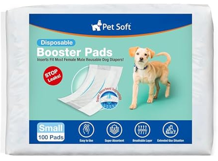 Pet Soft Dog Diaper Liners - Disposable Dog Diaper Booster Pads for Male & Female Dogs fit Most Dog Wraps and Belly Bands Up-Graded (Blue, S-100ct)