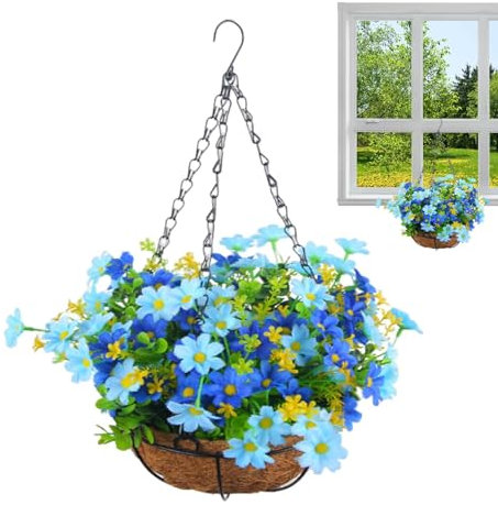 Panier de fleurs artificielles – Bac à fleurs suspendu, pot de fleurs artificielles à suspendre pour extérieur, intérieur, terrasse, pelouse, décoration de jardin