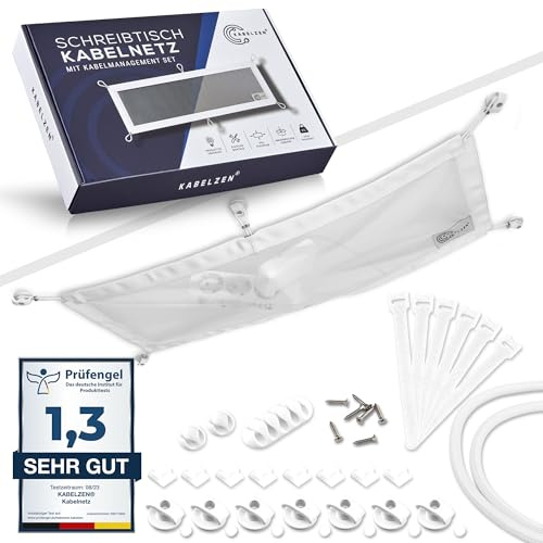Kabelnetz Schreibtisch für Kabelmanagement, Kabelkanal flexibel - ideal für Kabelorganisation - Kabel verstecken unter dem Tisch, Kabelhalter inkl. Kabelschlauch, weiß