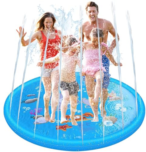 LOVICVKEM Tappetino Gioco d'Acqua per Bambini, 170cm Antiscivolo Splash Pad, Giocattolo per tappetino spray da giardino per giochi all'aperto per Bambini, set da gioco estivo per animali domestici