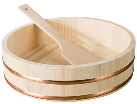 Yiustldd Handgemachte Hangiri Sushi-Reisschale Aus Holz, 12 Größen Traditioneller Japanischer Sushi-Oke-Rührbottich Mit Kupferbändern Und Löffel Für Das Restaurant,66x16cm
