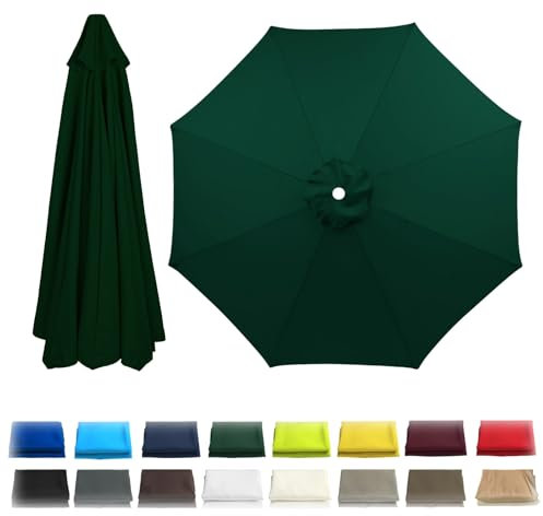 Sonnenschirm Ersatzbezug 8 Rippen,Ampelschirm Bezug,Anti-Ultraviolett Regenschirm Ersatz Stoff,Marktschirm Ersatzbespannung für Balkon,Garten,Pool,Strand,230/270/300cm(Dunkelgrün,3.0m)