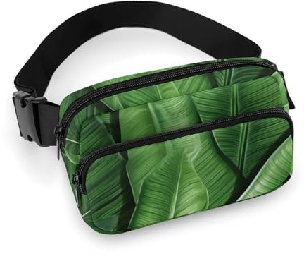 Sac banane étanche pour femme et homme Motif silhouette d'élan sauvage, Feuille de Bananier Vert, 20x13cm, Art Déco