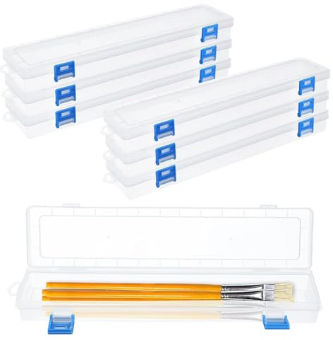 Lnfxkvva 6pcs Translucent Plastic Paint Brush Storage Box, 13 Inch Clear Case with Buckle, Practical/Functional